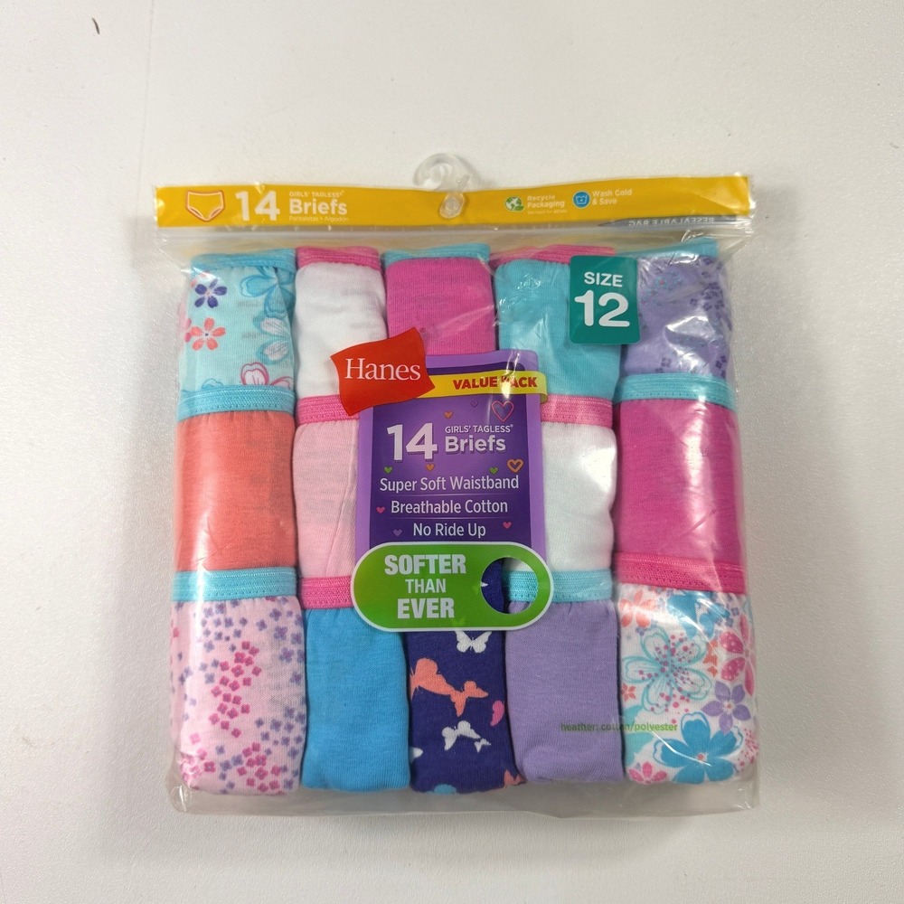 Hanes Briefs 14-Pack Girls Tagless Size 12 Multi-Color Cotton Underwear New